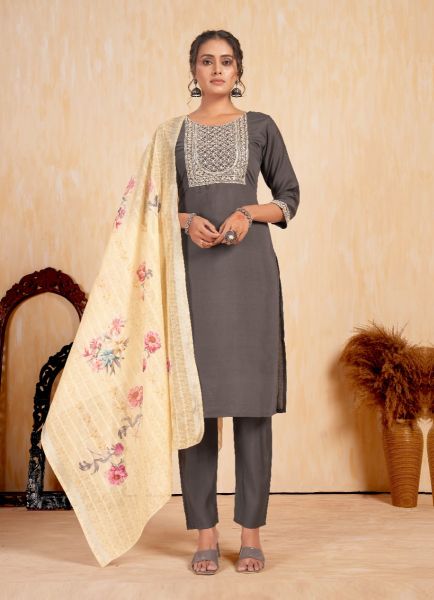 Gray Romal Viscose Silk Printed Festive-Wear Pant-Bottom Readymade Salwar Kameez