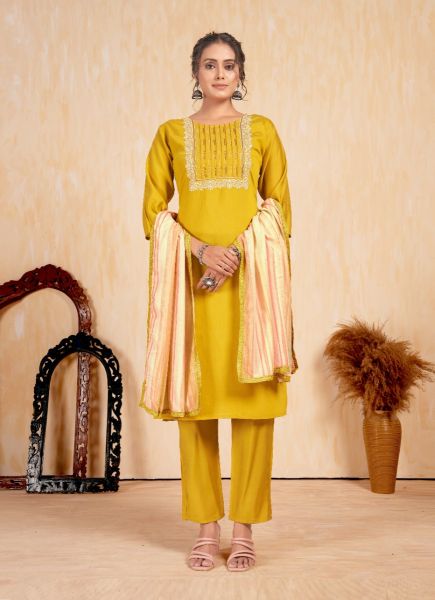 Yellow Romal Viscose Silk Printed Festive-Wear Pant-Bottom Readymade Salwar Kameez