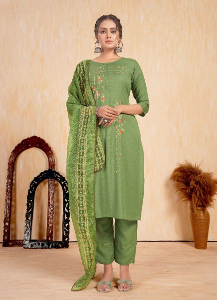 Light Green Rayon Thread-Work Festive-Wear Pant-Bottom Readymade Salwar Kameez
