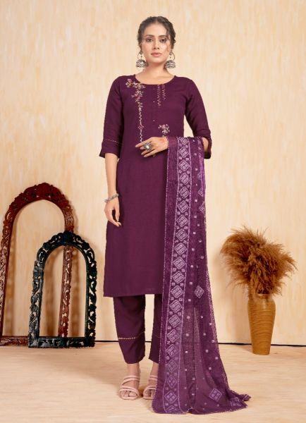 Purple Rayon Thread-Work Festive-Wear Pant-Bottom Readymade Salwar Kameez