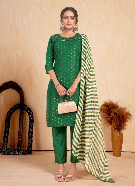 Green Roman Silk Printed Festive-Wear Pant-Bottom Readymade Salwar Kameez
