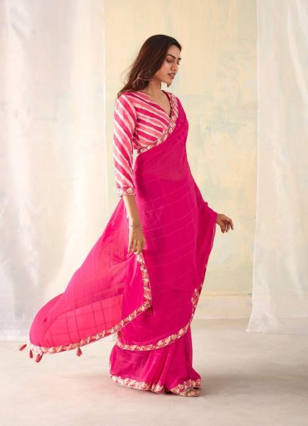 Magenta Georgette Weaving Party-Wear Fashionable Saree