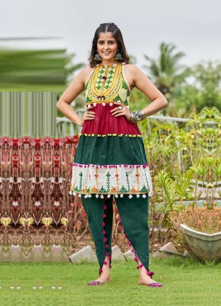 Multicolor Khadi Cotton With Embroidery & Thread-Work Readymade Navratri Kedia Set
