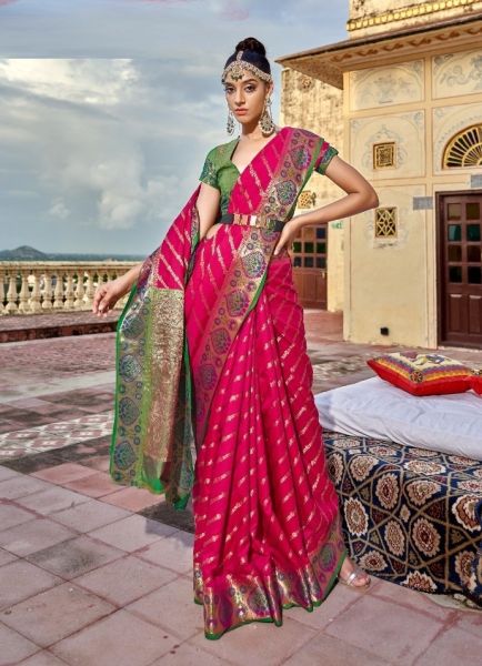 Dark Pink Silk Weaving Festive-Wear Handloom Saree