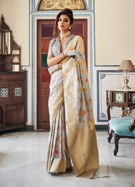 Light Gray Dola Silk Weaving Festive-Wear Saree
