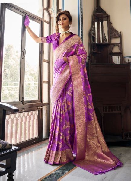 Purple Dola Silk Weaving Festive-Wear Saree