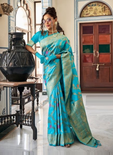 Sky Blue Dola Silk Weaving Festive-Wear Saree