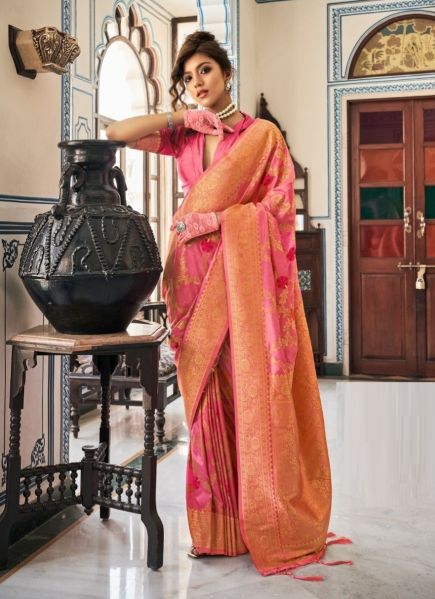 Pink Dola Silk Weaving Festive-Wear Saree