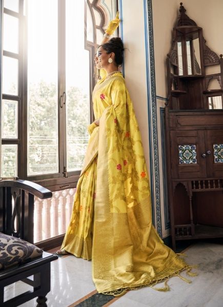 Yellow Dola Silk Weaving Festive-Wear Saree