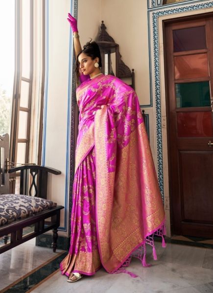Magenta Dola Silk Weaving Festive-Wear Saree