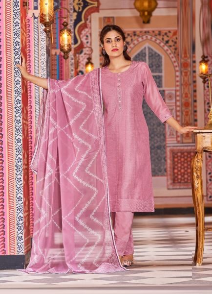 Pink Silk Thread-Work Festive-Wear Pant-Bottom Readymade Salwar Kameez