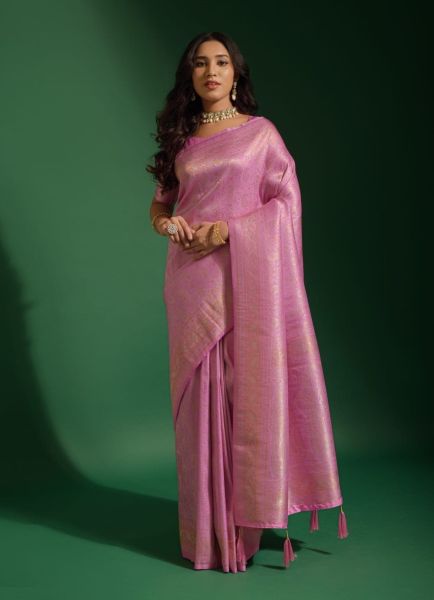 Hot Pink Kanjivaram Silk Weaving Party-Wear Saree