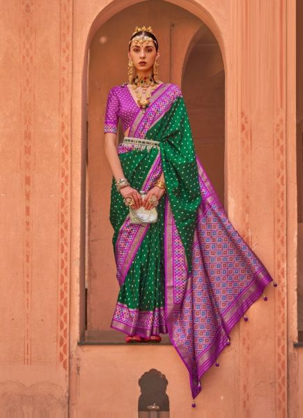 Green Patola Silk Weaving Party-Wear Saree