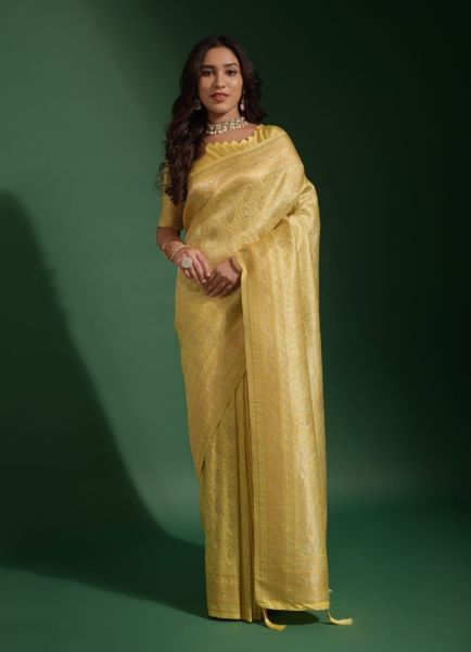Light Yellow Kanjivaram Silk Weaving Party-Wear Saree