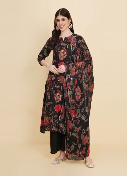 Black Cotton Printed Summer-Wear Trending Readymade Salwar Kameez