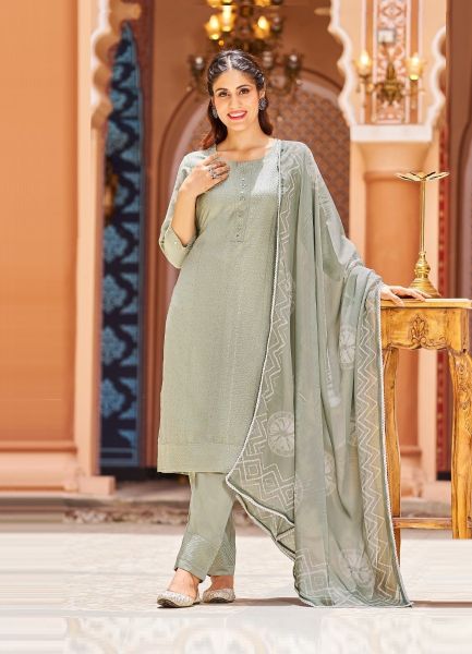 Light Gray Silk Thread-Work Festive-Wear Pant-Bottom Readymade Salwar Kameez