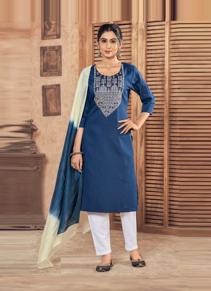 Blue Viscose Embroidered Festive-Wear Pant-Bottom Readymade Salwar Kameez