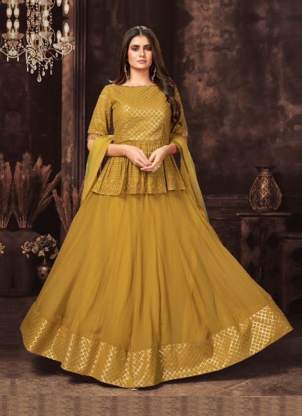 Mustard Yellow Georgette & Chinon Readymade Indo-Western Outfit