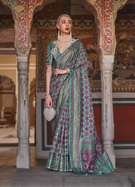 Sea Green Silk Party-Wear Saree With Belt