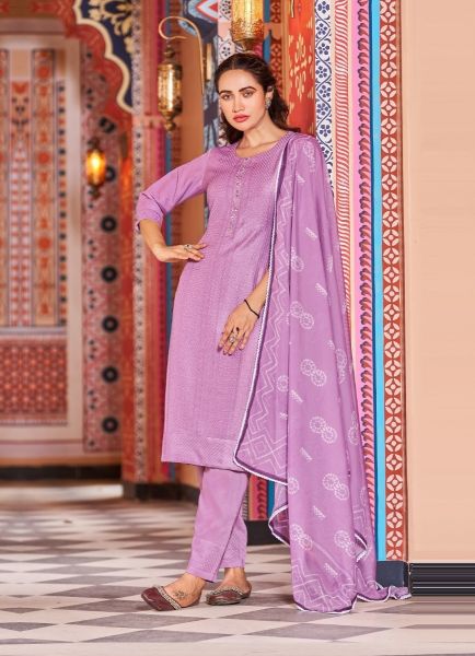 Lilac Silk Thread-Work Festive-Wear Pant-Bottom Readymade Salwar Kameez
