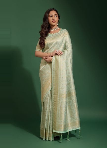 Light Aqua Kanjivaram Silk Weaving Party-Wear Saree