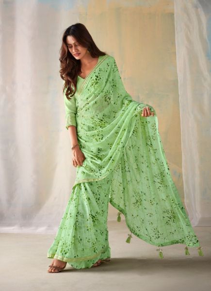 Light Green Georgette Weaving Party-Wear Fashionable Saree
