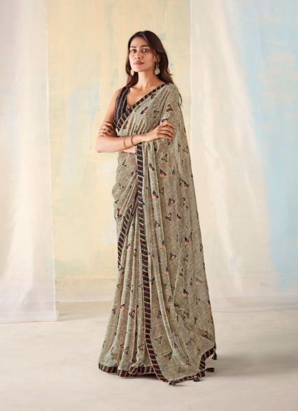 Brownish Gray Georgette Weaving Party-Wear Fashionable Saree