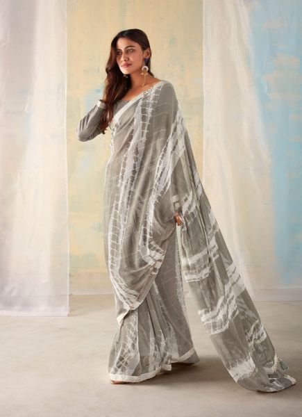 Light Gray Georgette Weaving Party-Wear Fashionable Saree