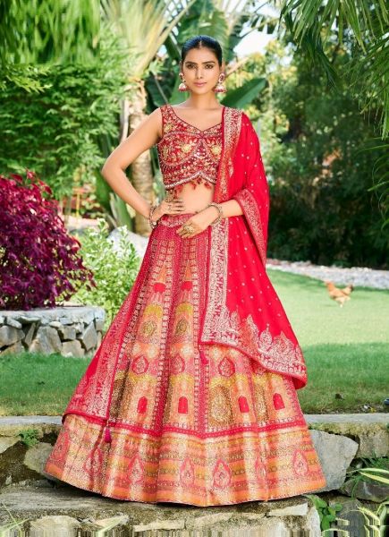 Red Silk Wedding-Wear Readymade Bridal Lehenga Choli