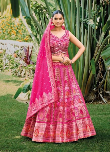 Deep Pink Silk Wedding-Wear Readymade Bridal Lehenga Choli