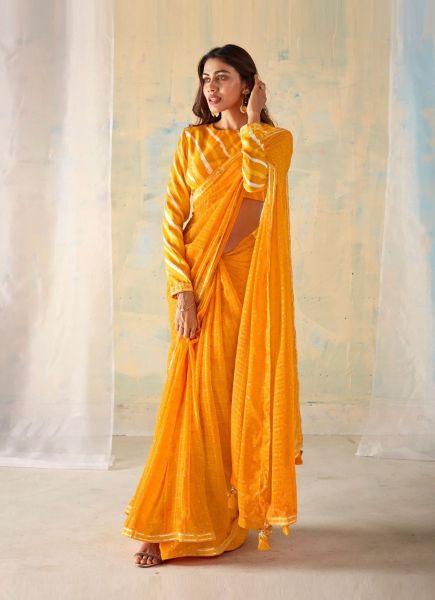 Orange Georgette Weaving Party-Wear Fashionable Saree