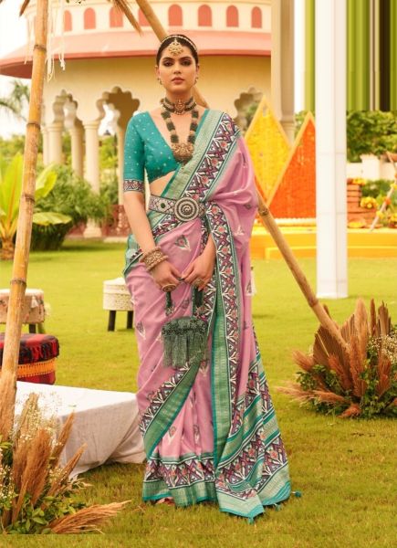 Pink Printed Patola Silk Saree For Traditional / Religious Occasions