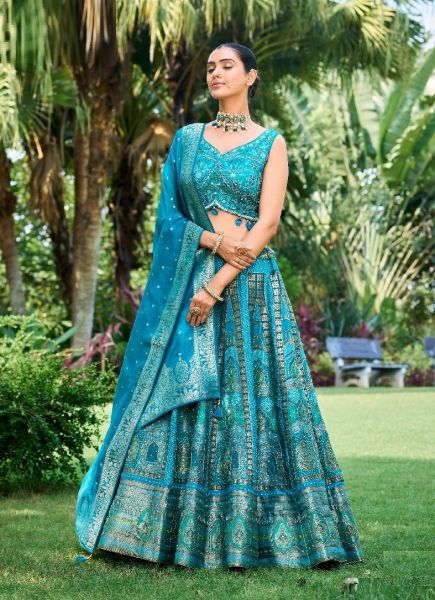 Aqua Blue Silk Wedding-Wear Readymade Bridal Lehenga Choli