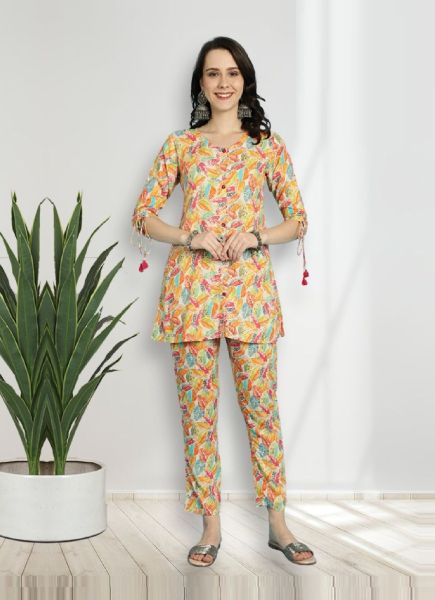 Multicolor Rayon Cotton Digitally Printed Resort-Wear Readymade Co-Ord Set