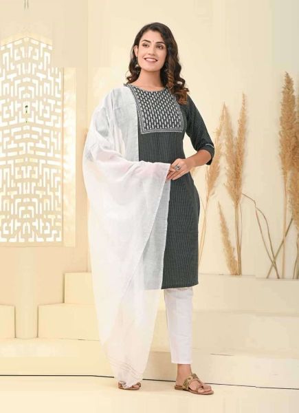 Black Cotton Thread-Work Office-Wear Pant-Bottom Readymade Salwar Kameez