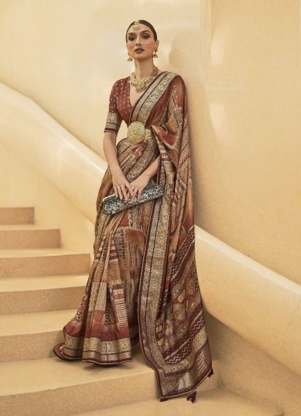 Light Brown Dola Silk Weaving Festive-Wear Saree