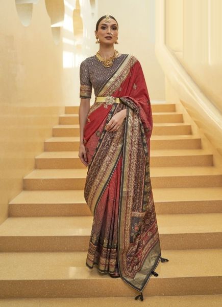Maroon Dola Silk Weaving Festive-Wear Saree