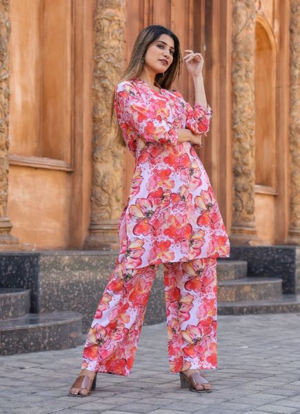 Red Cotton Digitally Printed Resort-Wear Co-Ord Set