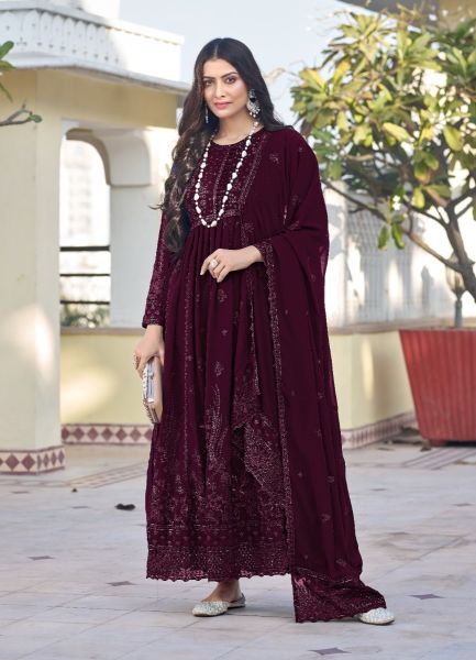 Dark Purple Georgette Embroidered Ramadan Special Anarkali Salwar Kameez