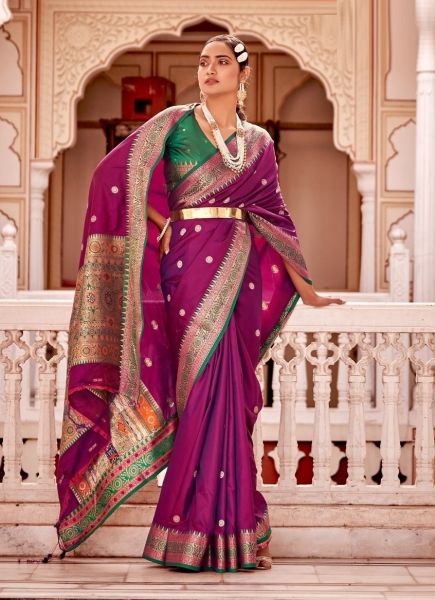 Purple Banarasi Silk Weaving Festive-Wear Saree