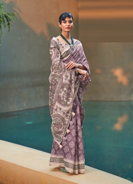Dull Purple Cotton Printed Summer Special Saree