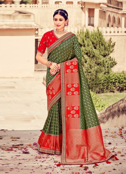 Green Dola Silk Embroidered Saree For Traditional / Religious Occasions