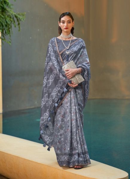 Cool Gray Cotton Printed Summer Special Saree