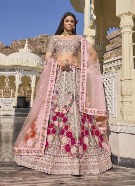 Pink Net Thread, Embroidery, Sequins, Dimaond & Handwork Wedding-Wear Bridal Lehenga Choli