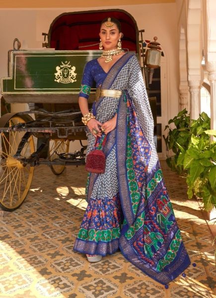 Royal Blue Patola Silk Weaving Party-Wear Saree