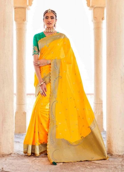 Yellow Silk Embroidery Wedding-Wear Saree