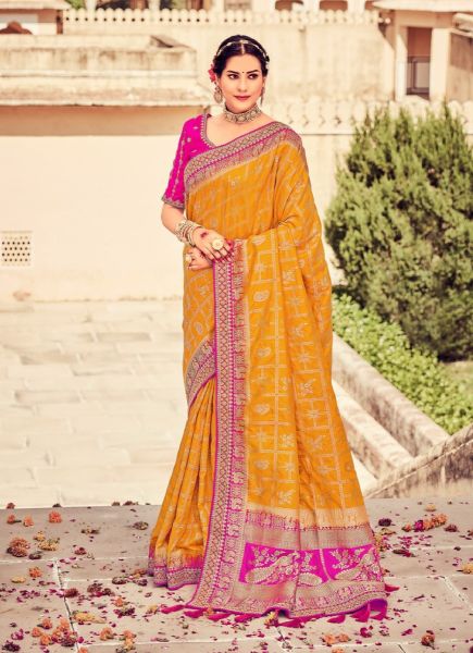 Orange Dola Silk Embroidered Saree For Traditional / Religious Occasions