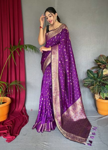 Purple Weaving Festive-Wear Jari Silk Saree