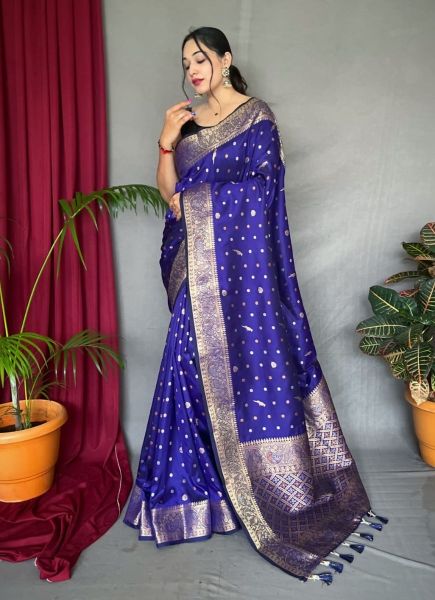 Blue Weaving Festive-Wear Jari Silk Saree