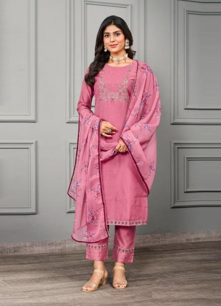Pink Silk Cotton Handwork Party-Wear Pant-Bottom Readymade Salwar Kameez